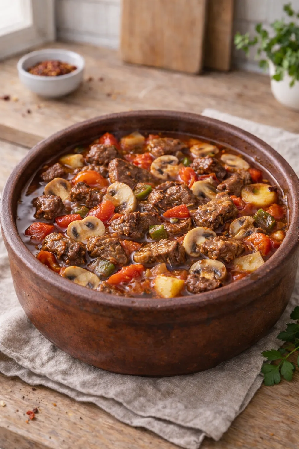 Etli Mantarlı Güveç tarifi
